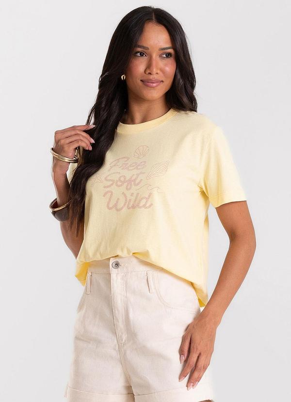 Camiseta Feminina Meia Malha com Estampa Amarelo