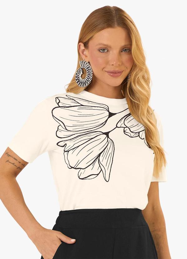 Camiseta Feminina Meia Malha com Estampa Bege