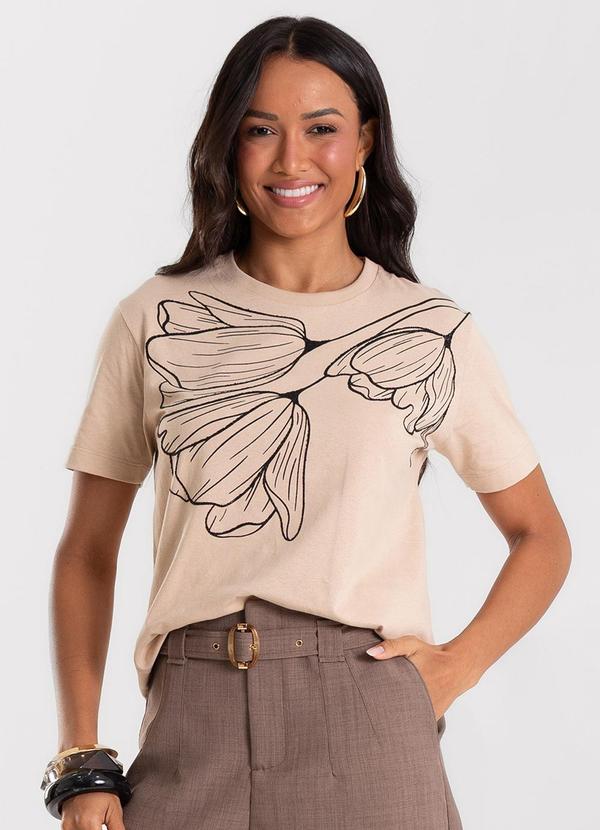 Camiseta Feminina Meia Malha com Estampa Marrom