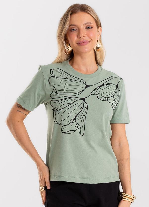 Camiseta Feminina Meia Malha com Estampa Verde