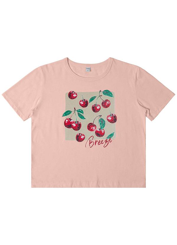 Camiseta Manga Curta Feminina Meia Malha Rosa
