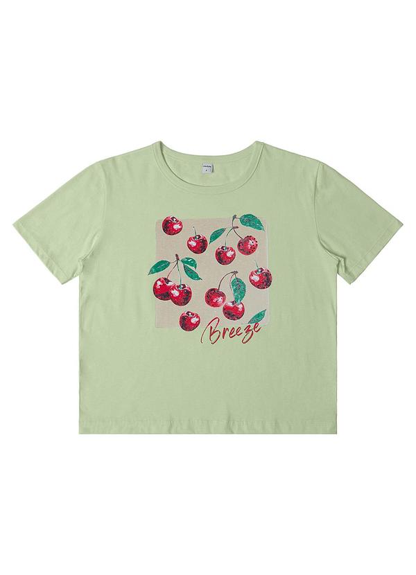 Camiseta Manga Curta Feminina Meia Malha Verde