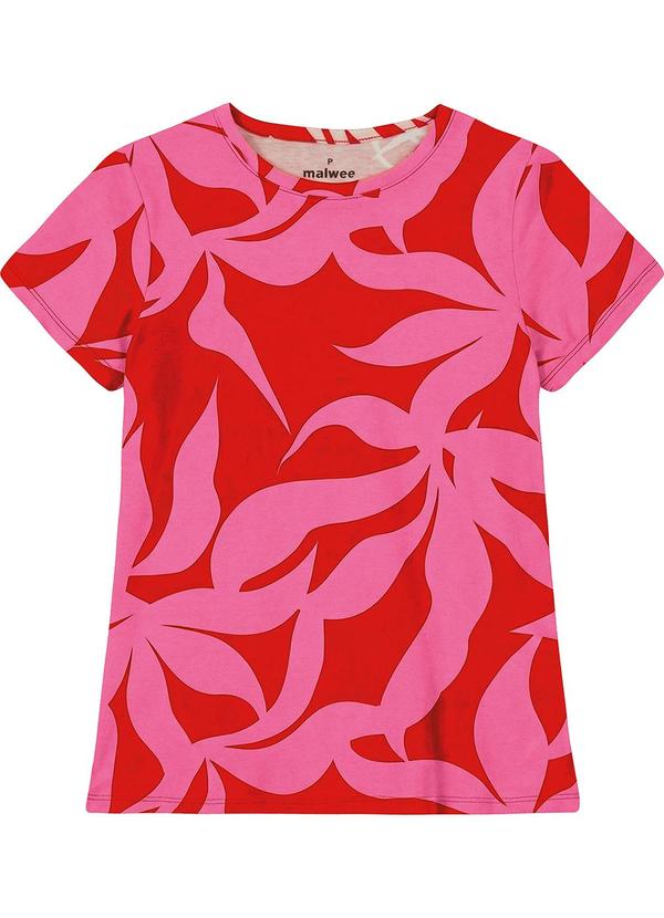 Camiseta Slim Folhagens Vermelho