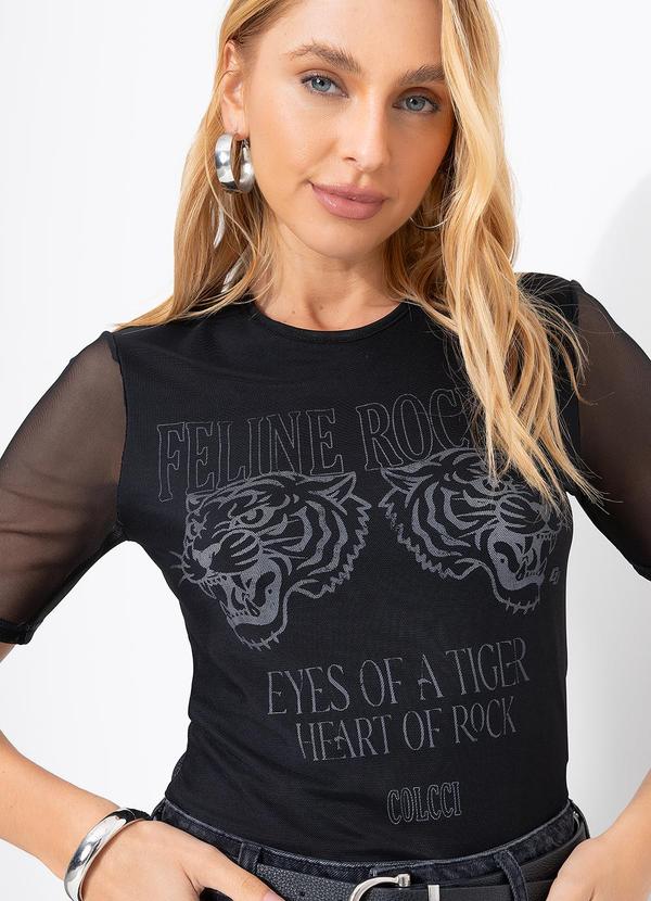 Camiseta Tule Estampada Preto