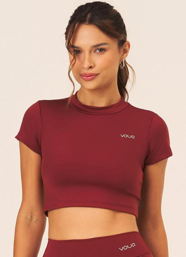 Cropped Fit-Tech Goes com Manga Marsala