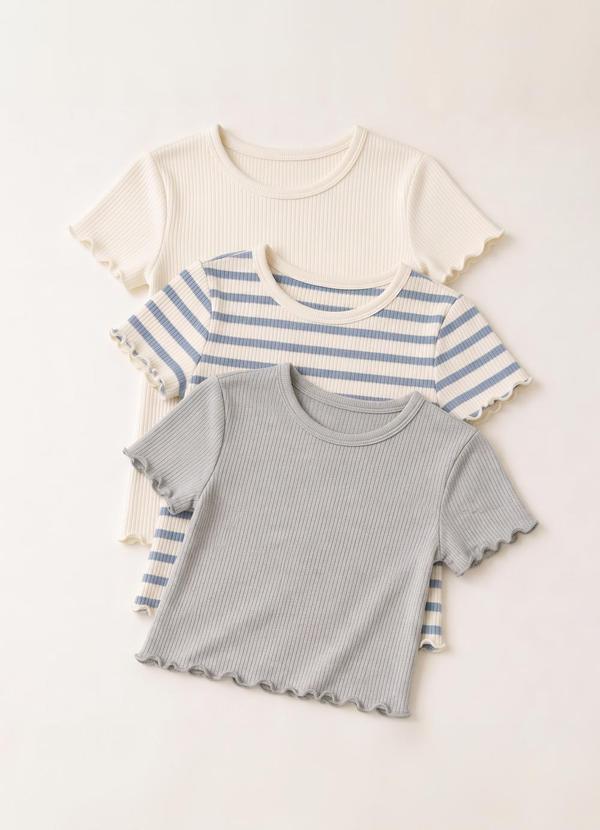 Kit 3 Blusas Caneladas Feminina