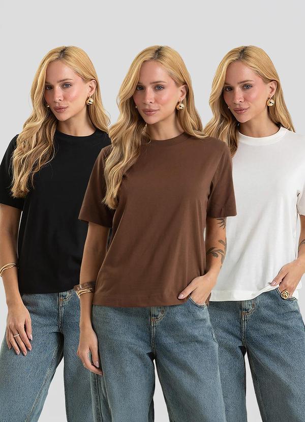 Kit 3 Blusas Femininas Básicas Lisas Multicores