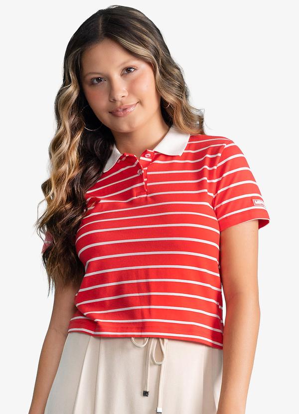 Polo Feminina Box Cotton Listrado Vermelho