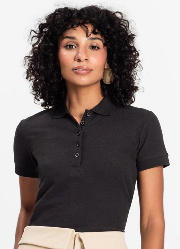 Vista 2 Polo Feminina Piquet Básica Preto Select Select