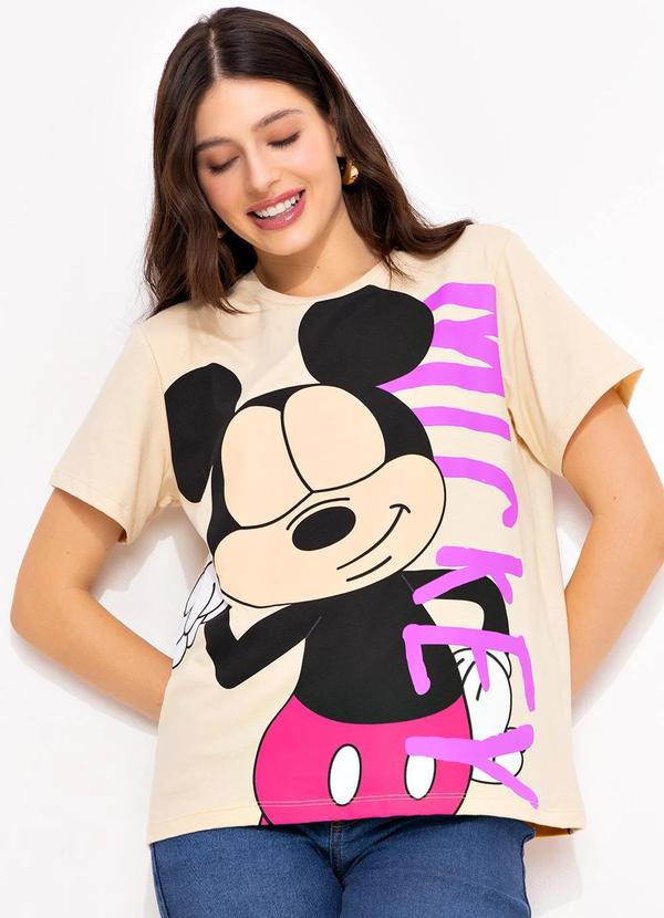T-Shirt Bege em Malha de Algodão Penteado