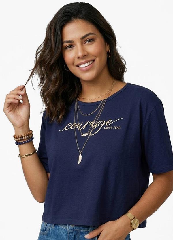 T-Shirt Cropped Feminina com Estampa Azul