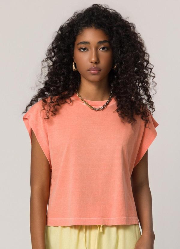 T-Shirt em Meia Malha Estonada Laranja