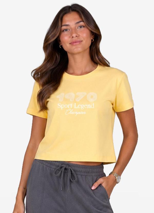T-Shirt Femina Cropped Meia Malha Amarelo