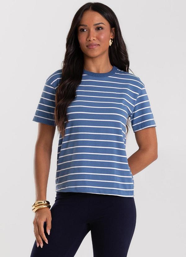 T-Shirt Feminina Básica Listrada Azul