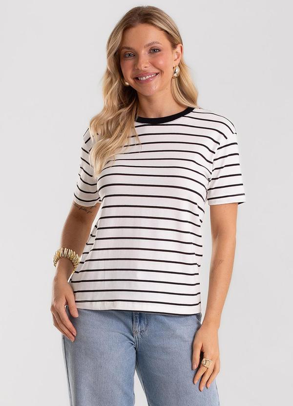 T-Shirt Feminina Básica Listrada Bege