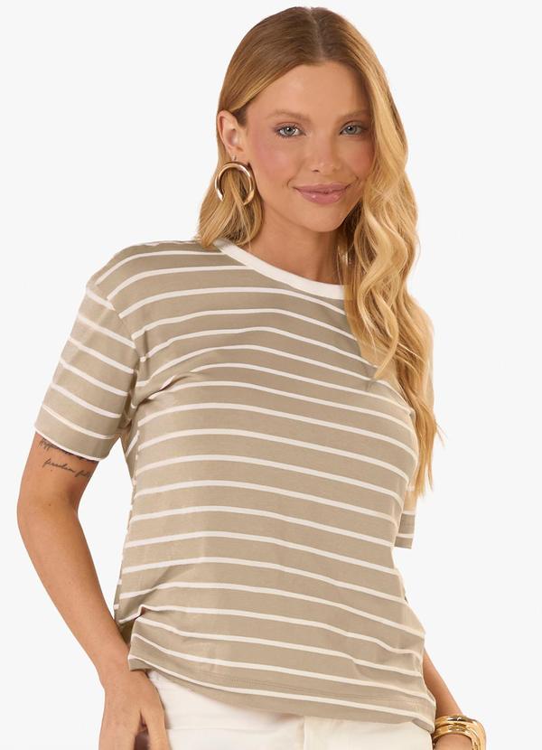 T-Shirt Feminina Básica Listrada Marrom