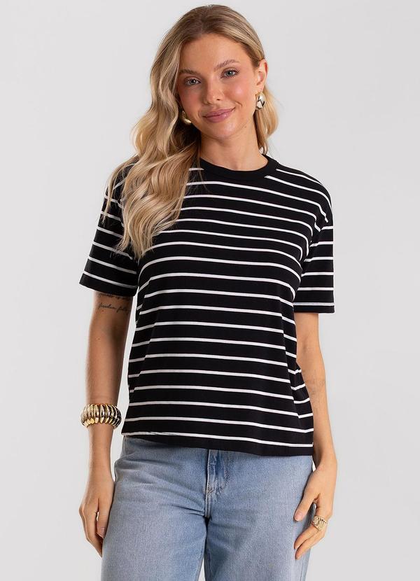 T-Shirt Feminina Básica Listrada Preto