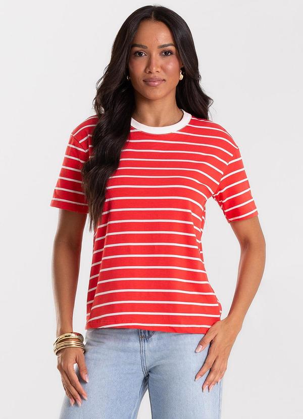 T-Shirt Feminina Básica Listrada Vermelho