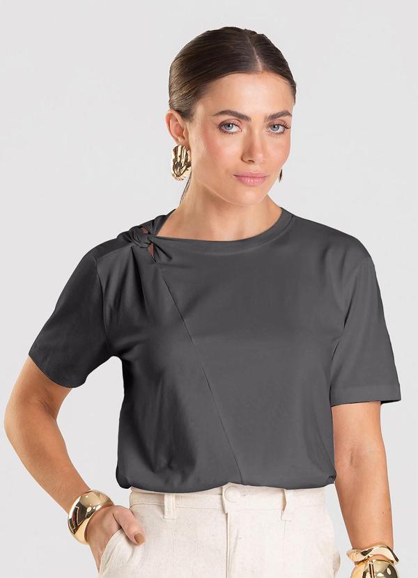 T- Shirt Feminina com Detalhe em Nó Cinza