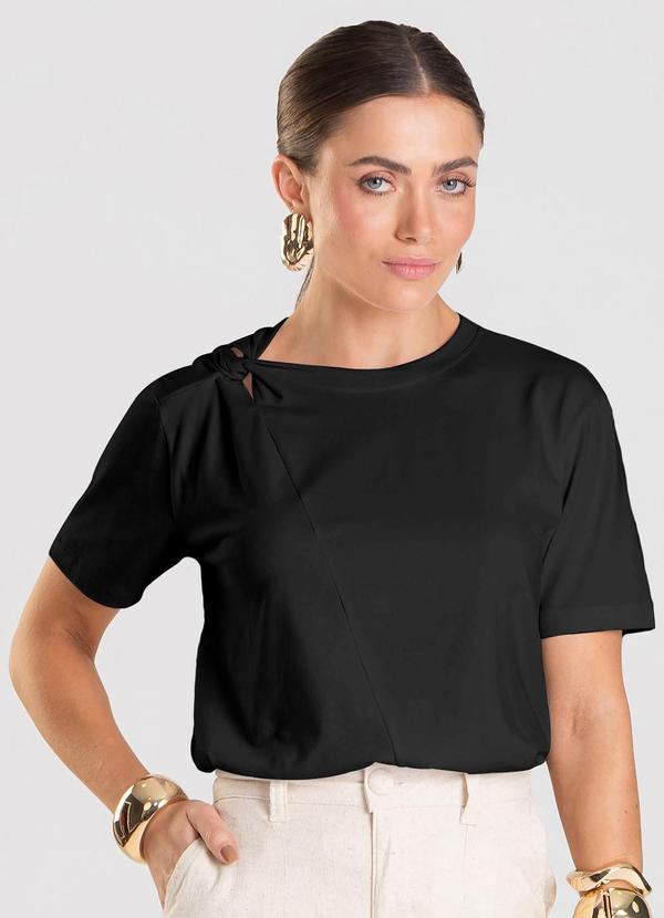 T- Shirt Feminina com Detalhe em Nó Preto