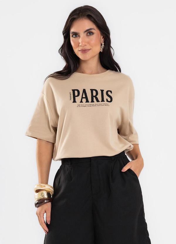 T Shirt Feminina com Estampa Localizada Bege