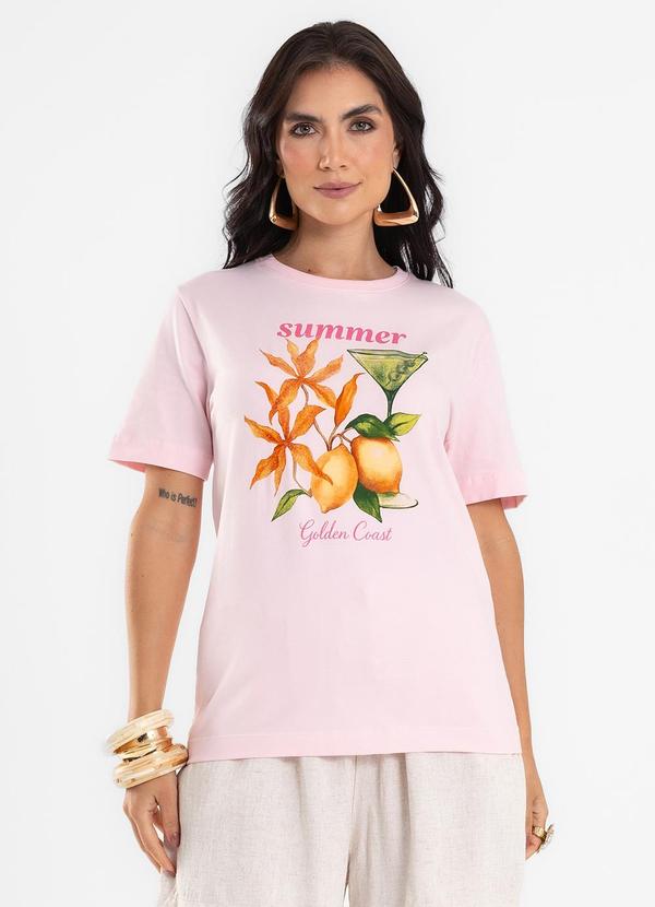T Shirt Feminina com Estampa Localizada Rosa