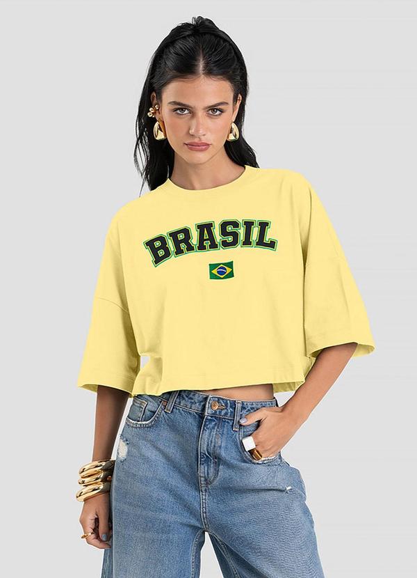 T-Shirt Feminina em Meia Malha Brasil Amarelo