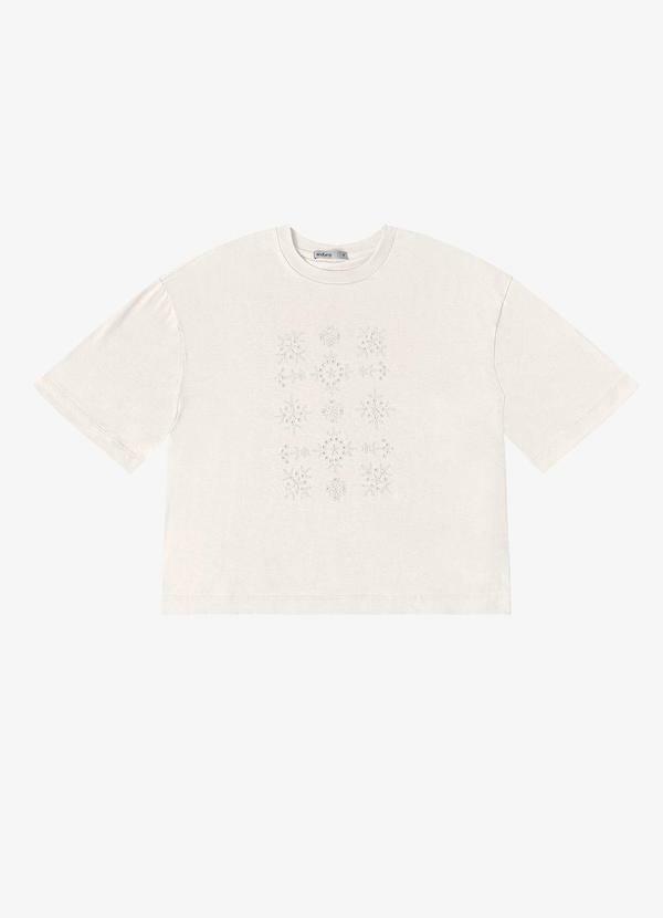 T- Shirt Feminina Manga Curta Bege