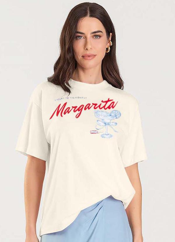 T-Shirt Feminina Manga Curta Oversized Bege