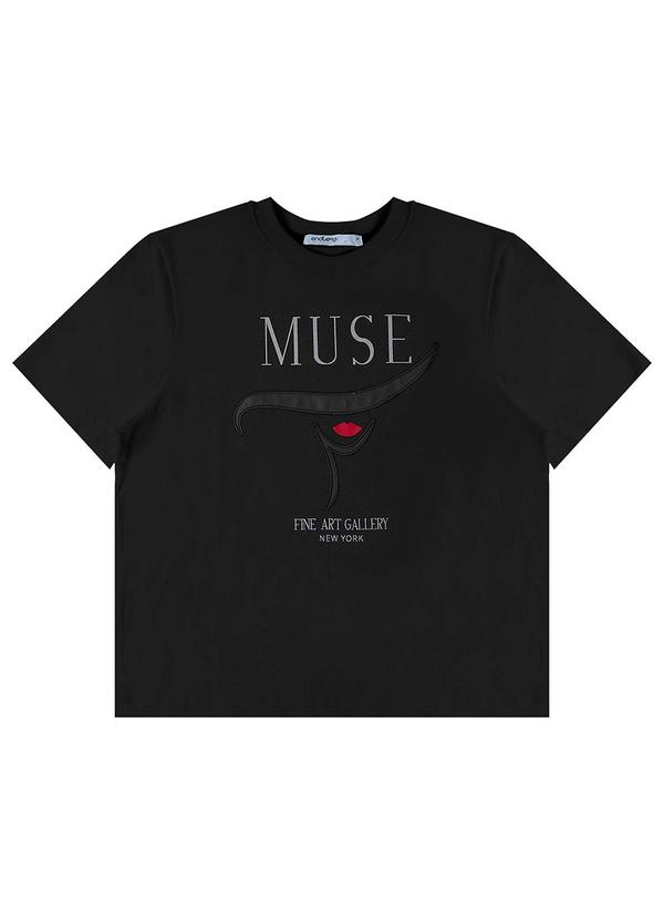 T- Shirt Feminina Manga Curta Preto