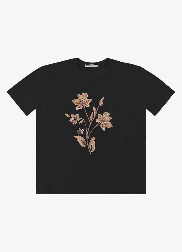 T- Shirt Feminina Manga Curta Preto