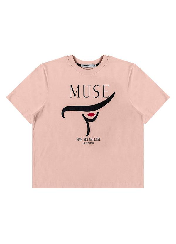 T- Shirt Feminina Manga Curta Rosa