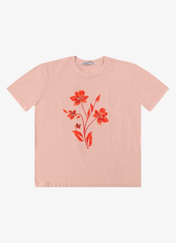 T- Shirt Feminina Manga Curta Rosa