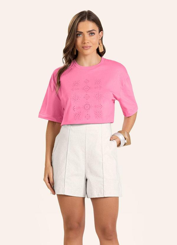 T- Shirt Feminina Manga Curta Rosa