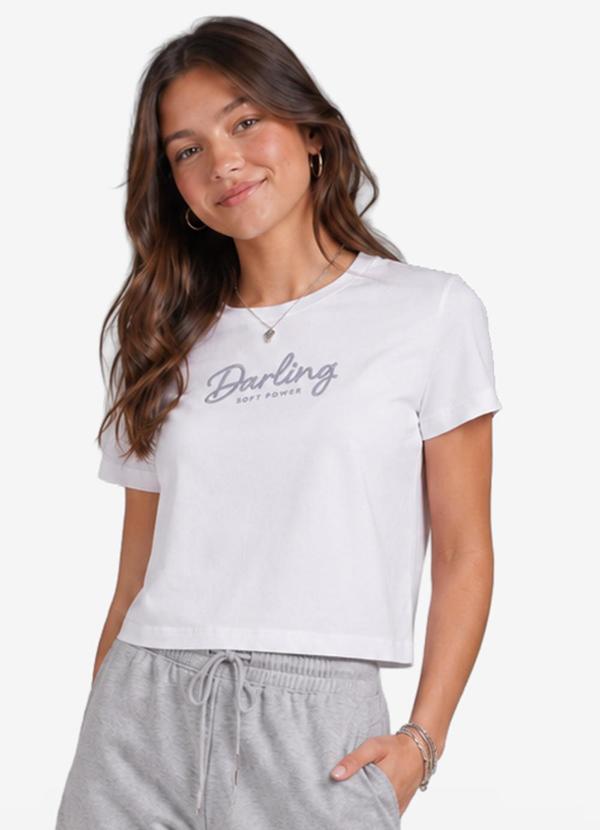 T-Shirt Feminina Meia Malha com Bordado Branco