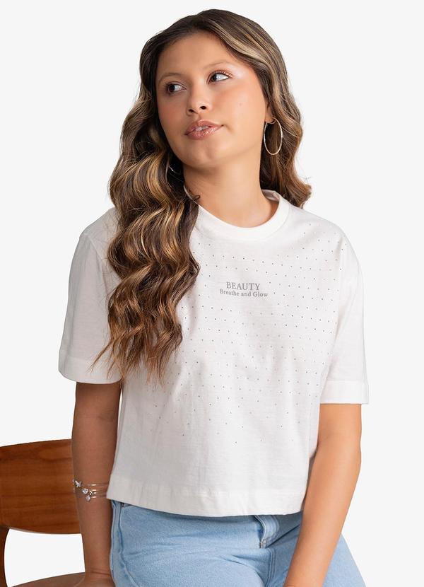 T-Shirt Feminina Meia Malha com Estampa Bege