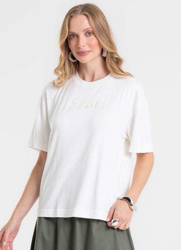 T-Shirt Manga Curta Estilosa Branco