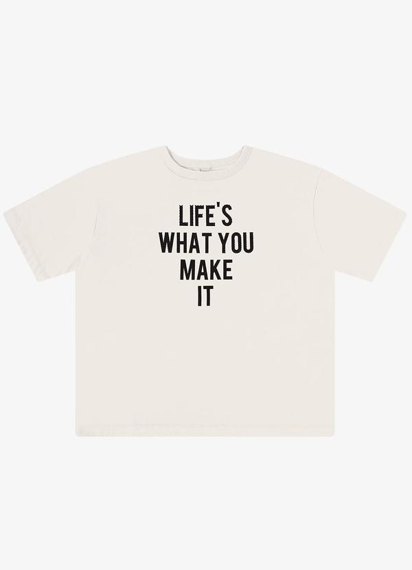T-Shirt Oversized com Strass Bege