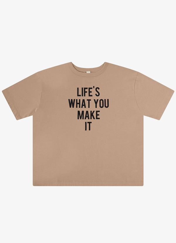 T-Shirt Oversized com Strass Marrom