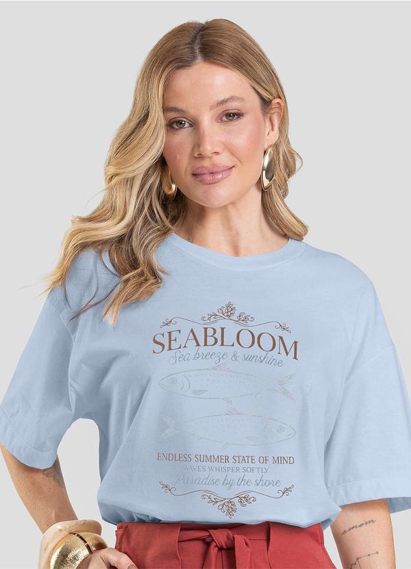 T- Shirt Oversized Feminina Estampada Azul