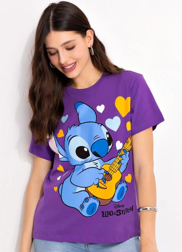 Vista 2 T-Shirt Roxo em Malha de Algodão Penteado Disney Disney