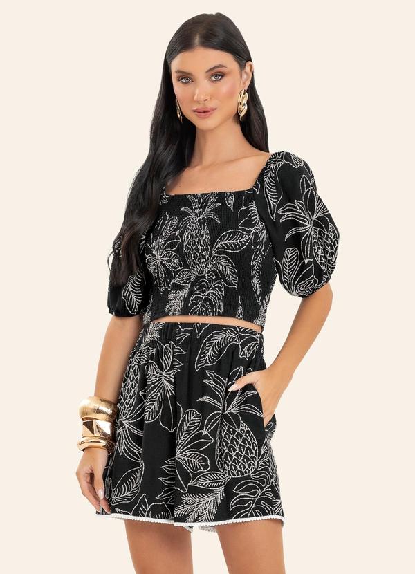 Top Feminino com Manga Bufante Preto