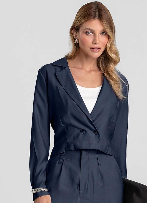 Blazer Feminino Cropped Alfaiataria Azul