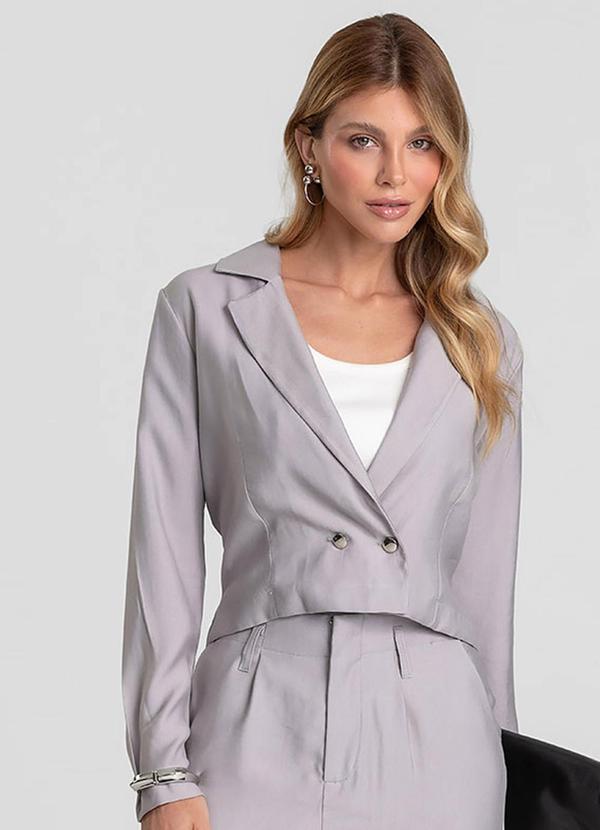 Blazer Feminino Cropped Alfaiataria Cinza