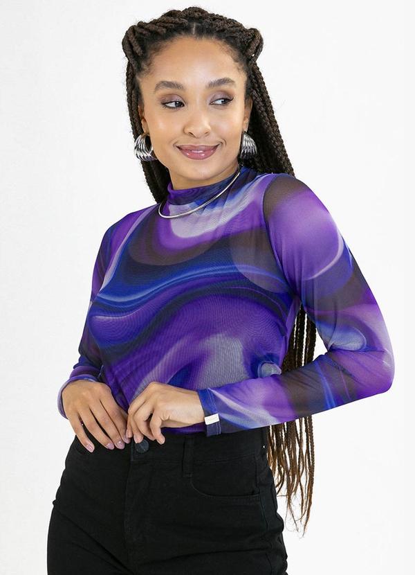 Vista 2 Blusa Adulto em Tule e Viscolycra Azul Soft Bonni Soft Bonni