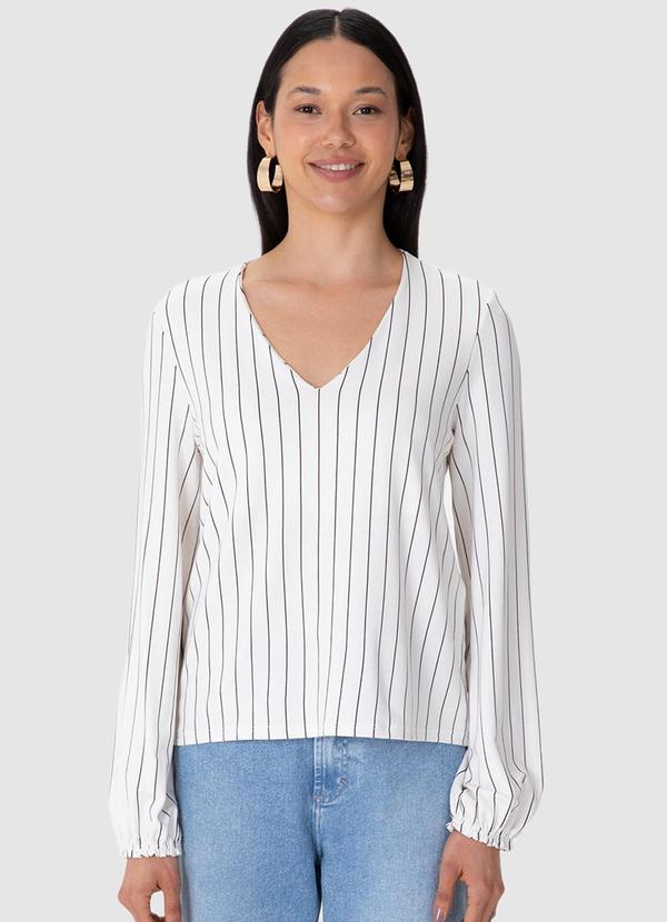 Blusa Ampla em Moletinho Listrado Off White