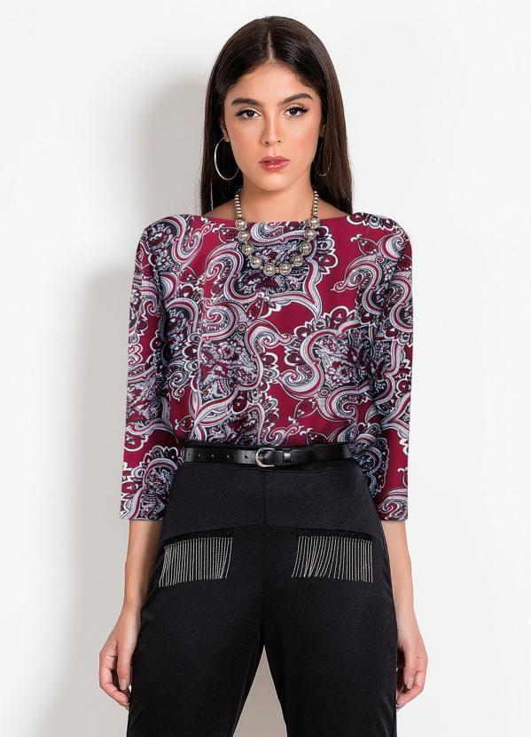 Vista 2 Blusa Arabesco Bordô com Mangas Longas Moda Pop Moda Pop