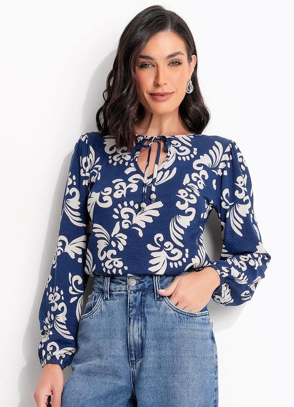 Blusa Arabescos Azul em Malha de Viscose