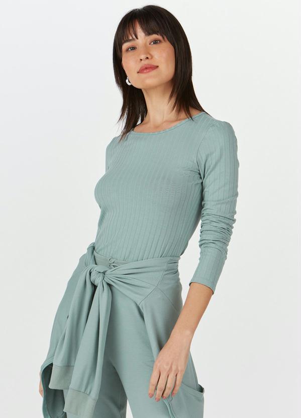 Vista 2 Blusa Básica Canelada Manga Longa Verde Malwee Malwee