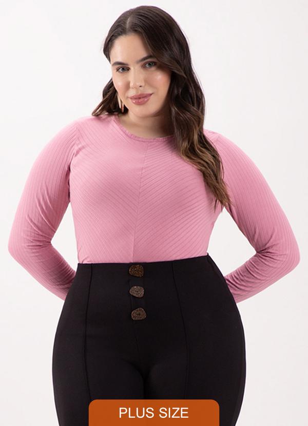 Blusa Básica em Malha Canelada Rosa